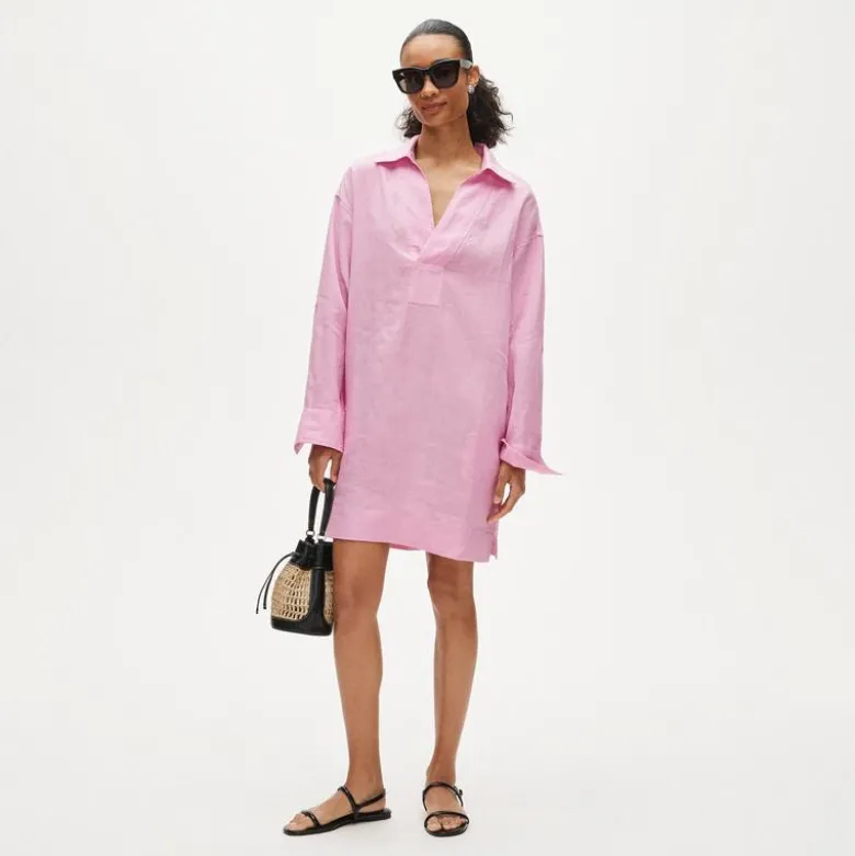 V-neck popover dress in linen