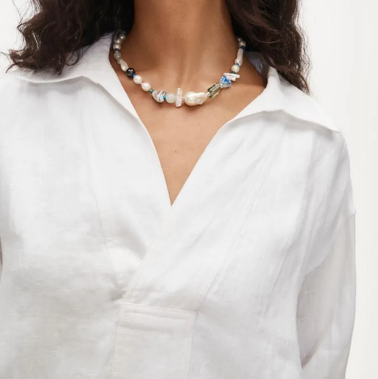 V-neck popover dress in linen