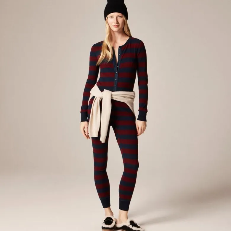 Waffle-knit one-piece in rugby stripe