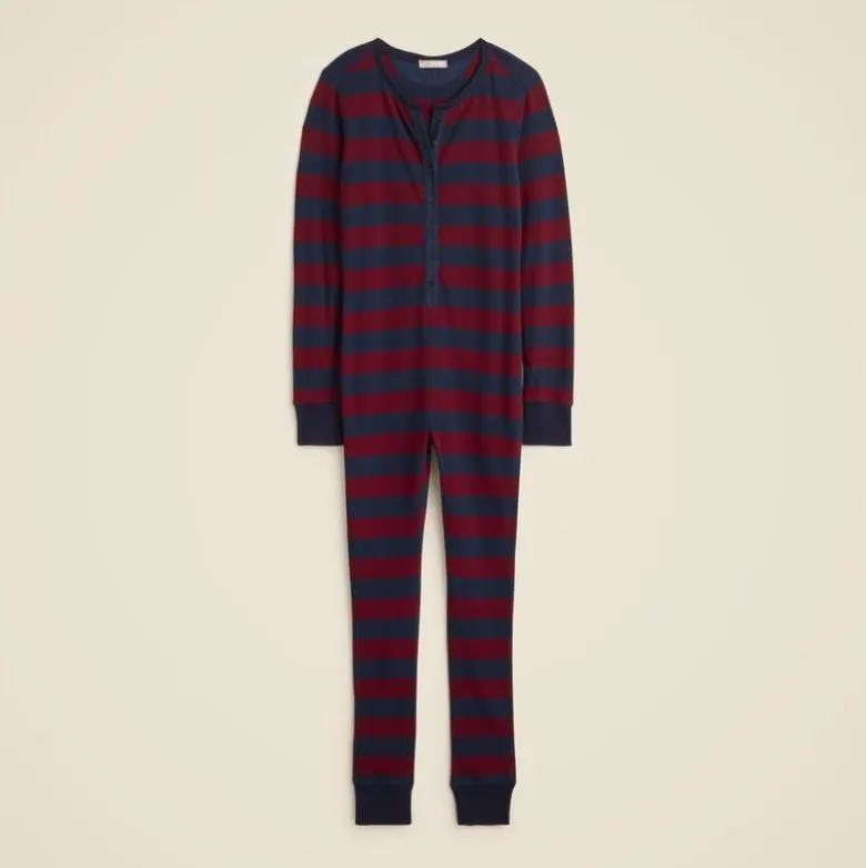 Waffle-knit one-piece in rugby stripe