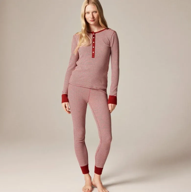 Waffle-knit pajama set in stripe