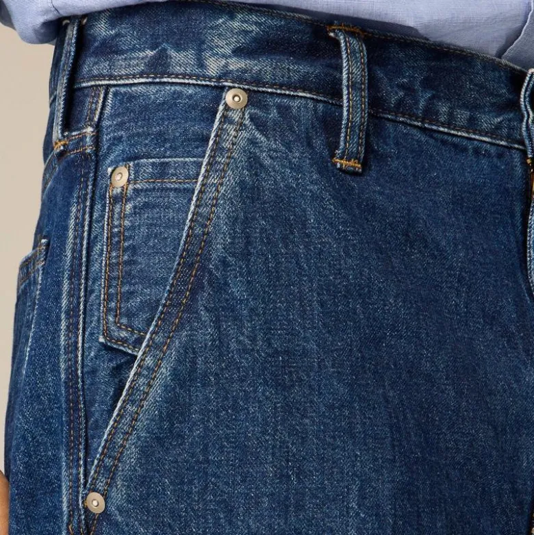 Wallace & Barnes creased slant-pocket jean in Japanese selvedge denim