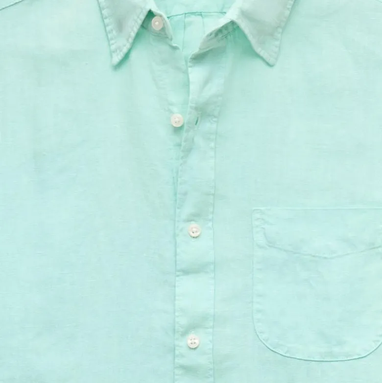Washed linen shirt with point collar