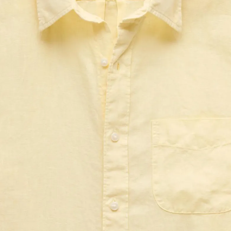 Washed linen shirt with point collar