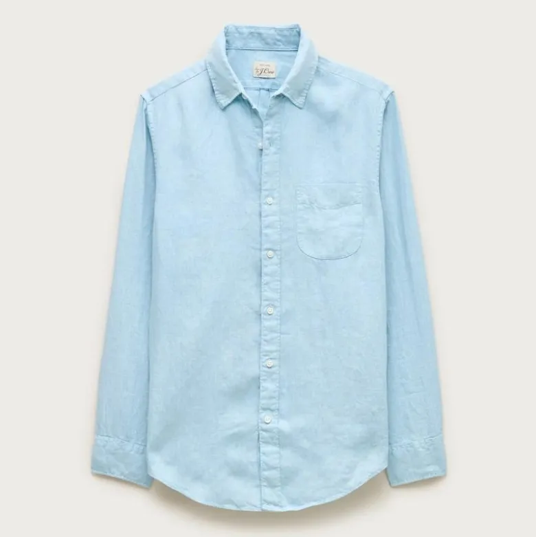 Washed linen shirt with point collar