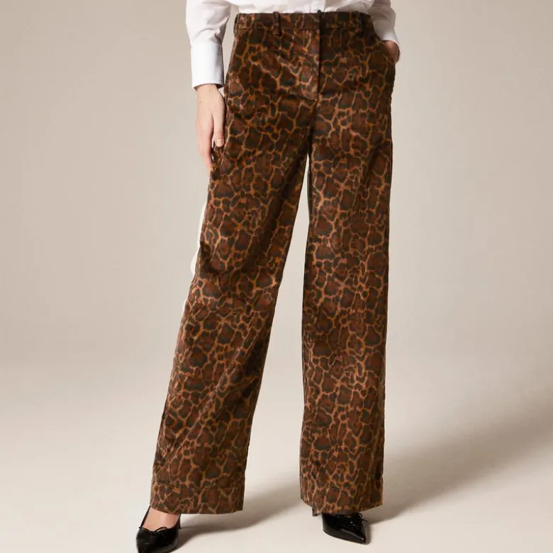 Washed velvet wide-leg trouser in jaguar print