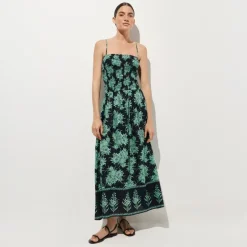 Wave maxi dress in pineapple-print cotton voile