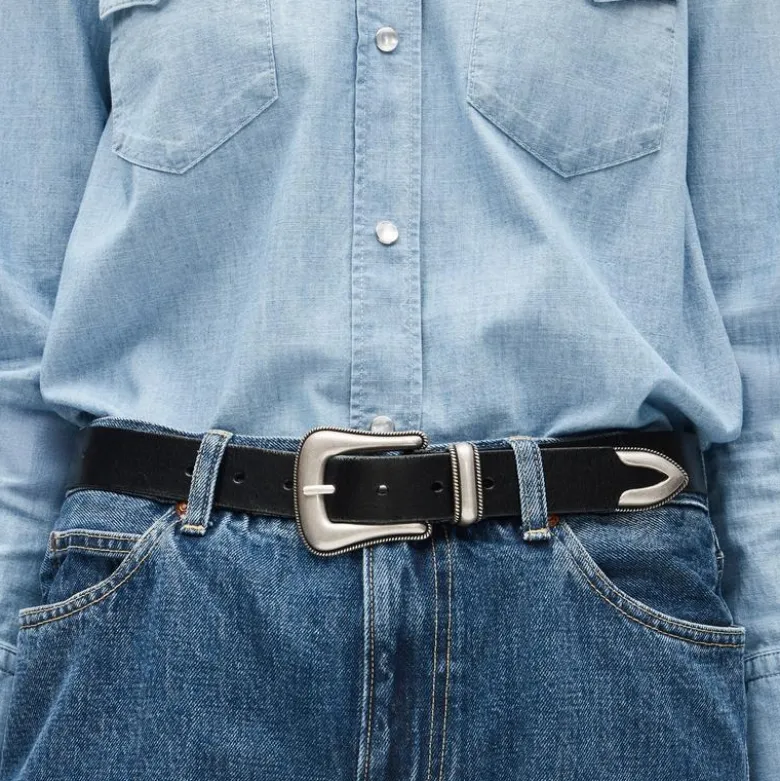 Western buckle belt in Italian leather