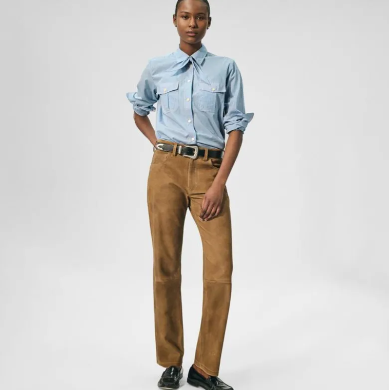 Western straight pant in leather