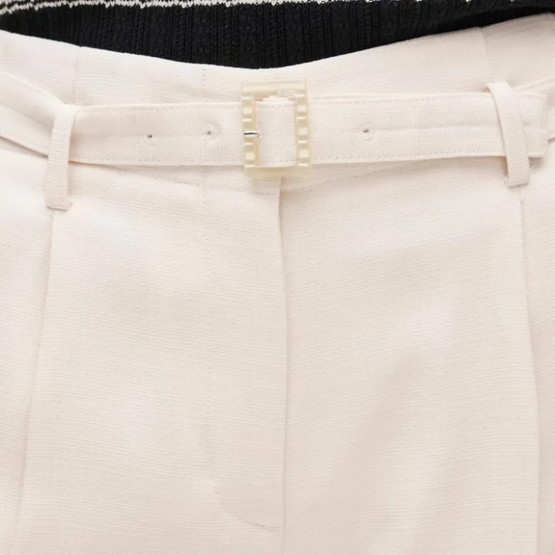Wide-leg belted pant in luster canvas