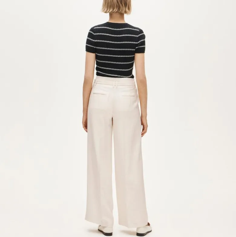 Wide-leg belted pant in luster canvas