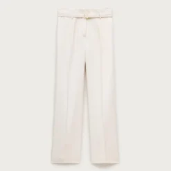 Wide-leg belted pant in luster canvas