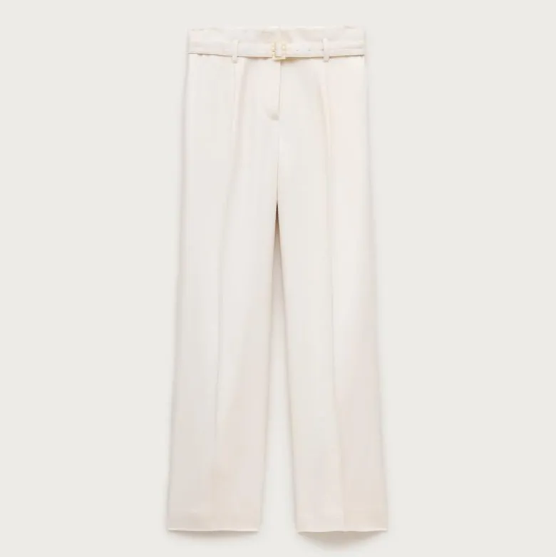Wide-leg belted pant in luster canvas