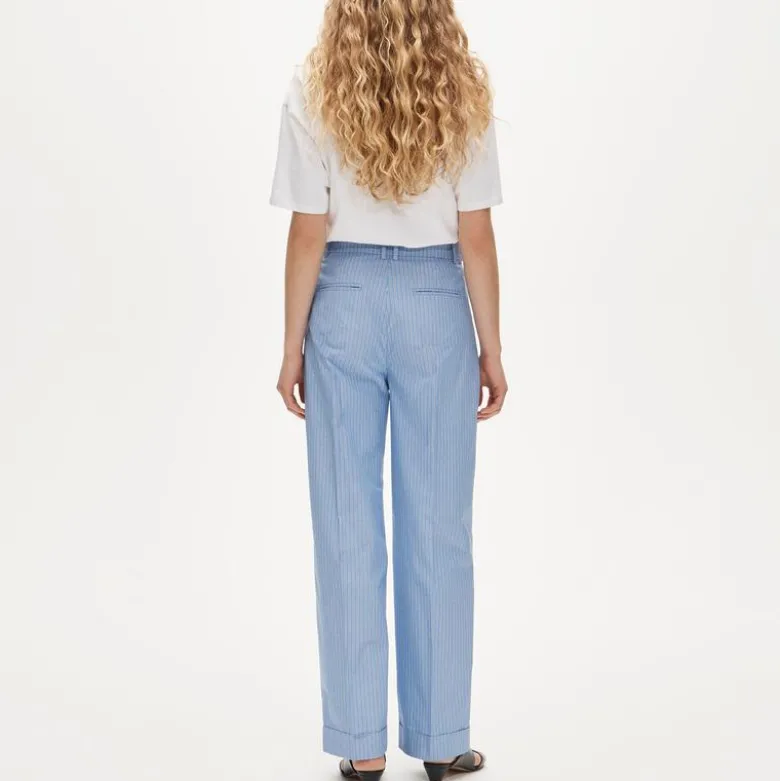 Wide-leg pleated pant in striped cotton