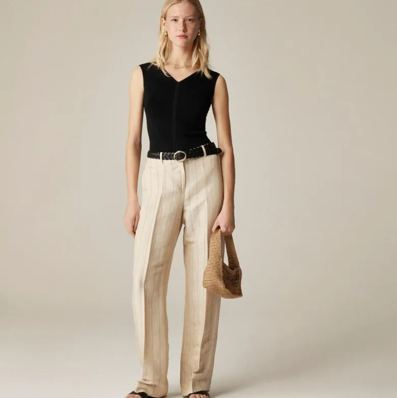 Wide-leg trouser in striped linen blend