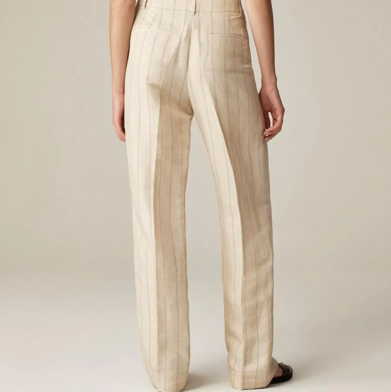 Wide-leg trouser in striped linen blend