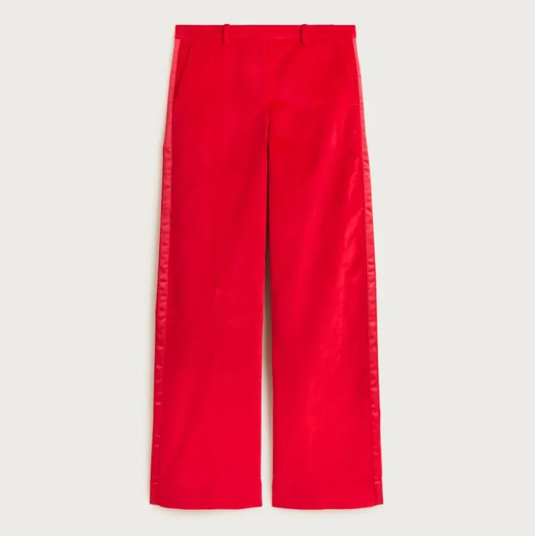 Wide-leg trouser with satin stripe in washed velvet