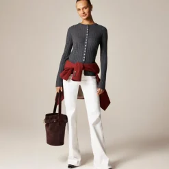 Wide-rib fitted cardigan top in merino wool
