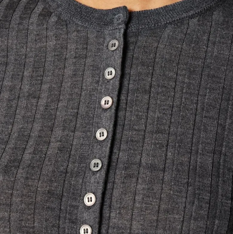 Wide-rib fitted cardigan top in merino wool