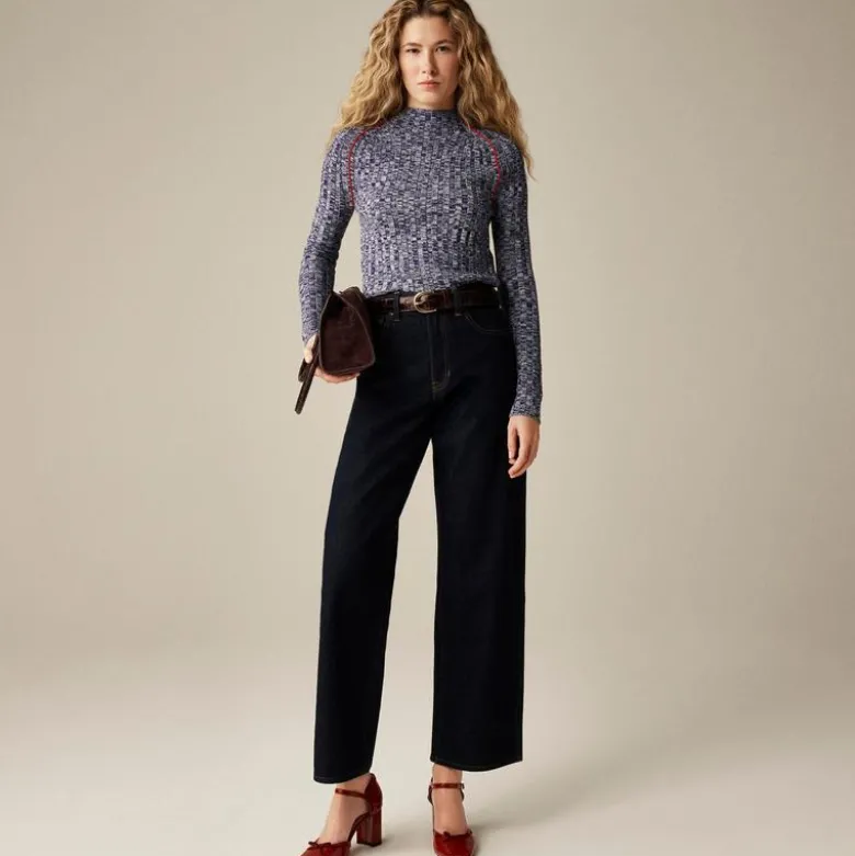 Wide-rib mockneck sweater in marled merino wool