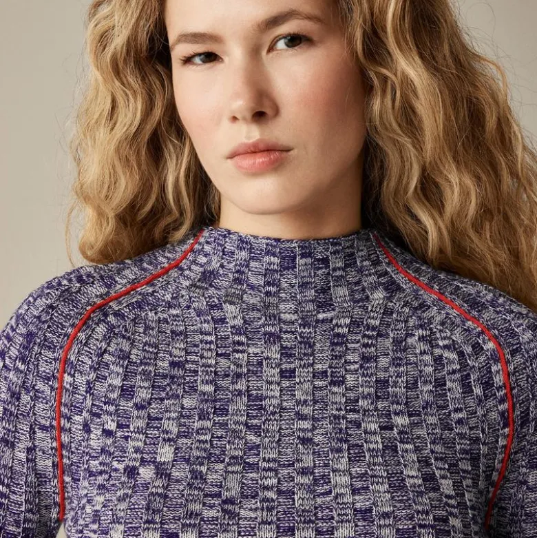 Wide-rib mockneck sweater in marled merino wool