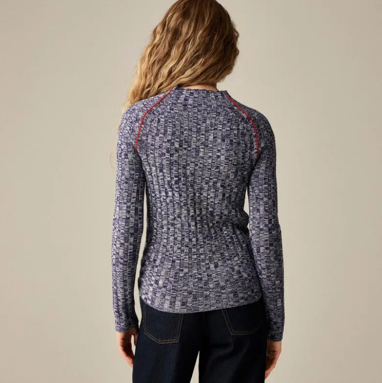 Wide-rib mockneck sweater in marled merino wool