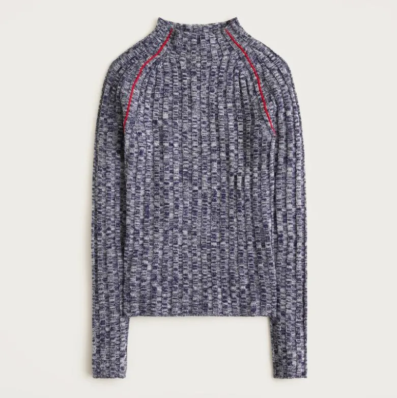 Wide-rib mockneck sweater in marled merino wool