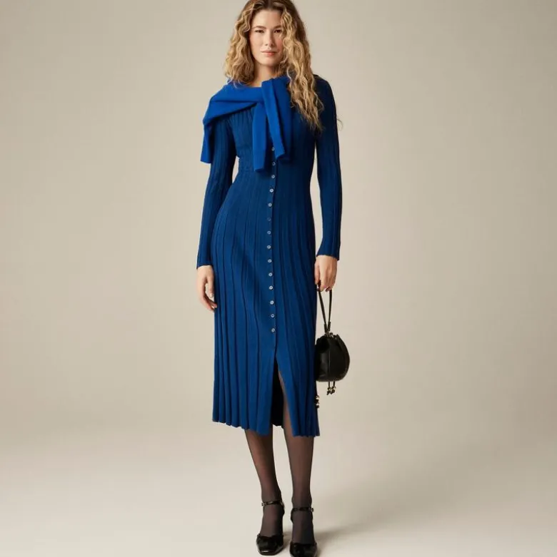 Wide-rib sweater-dress in merino wool blend