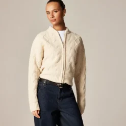 Wool cable-knit bomber jacket