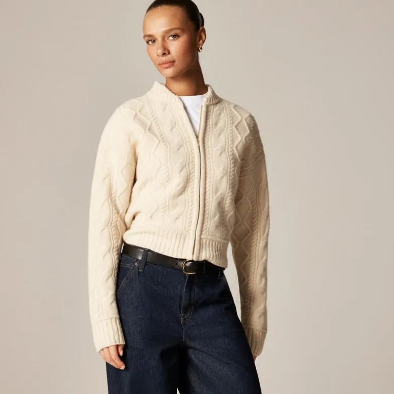 Wool cable-knit bomber jacket