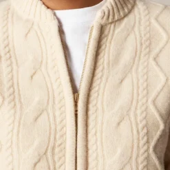 Wool cable-knit bomber jacket