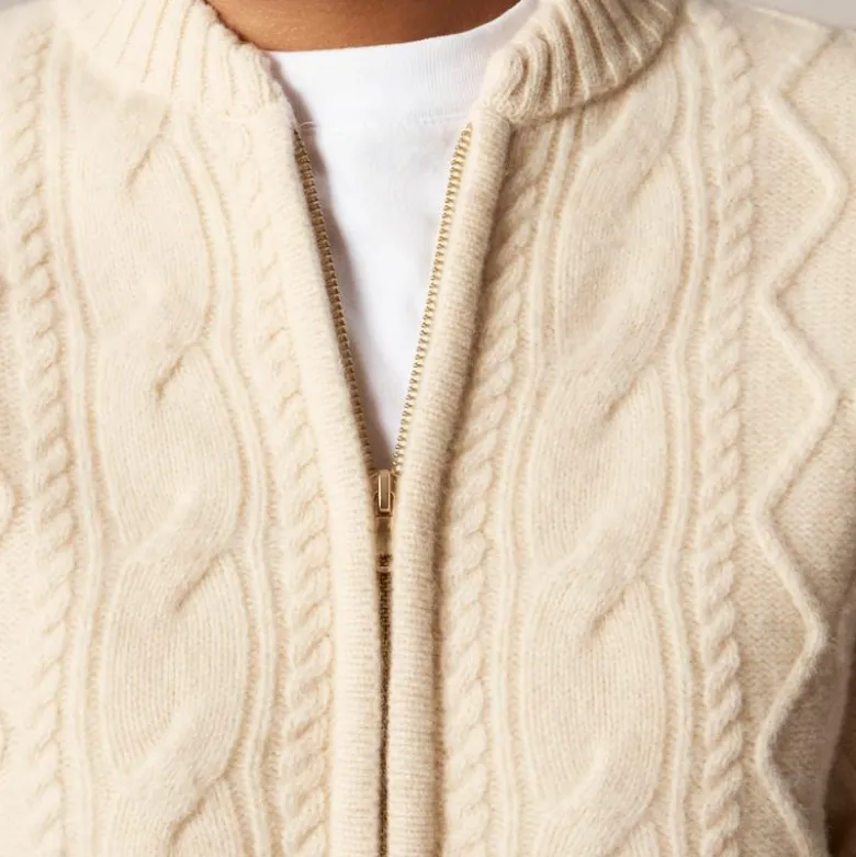 Wool cable-knit bomber jacket