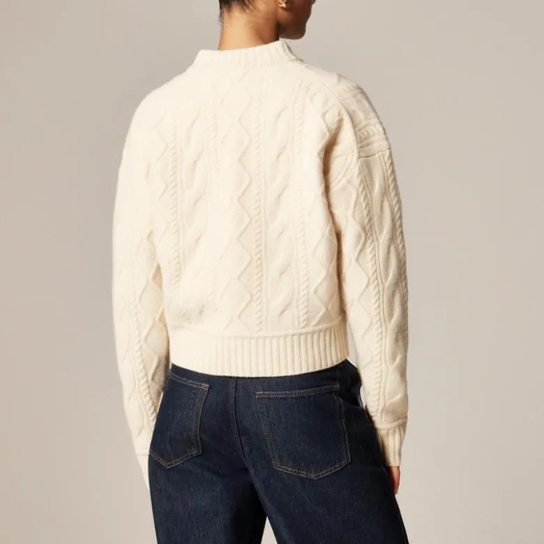 Wool cable-knit bomber jacket