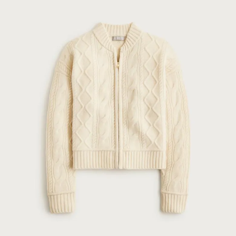 Wool cable-knit bomber jacket