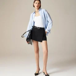 Wrap-front skort in bi-stretch cotton blend