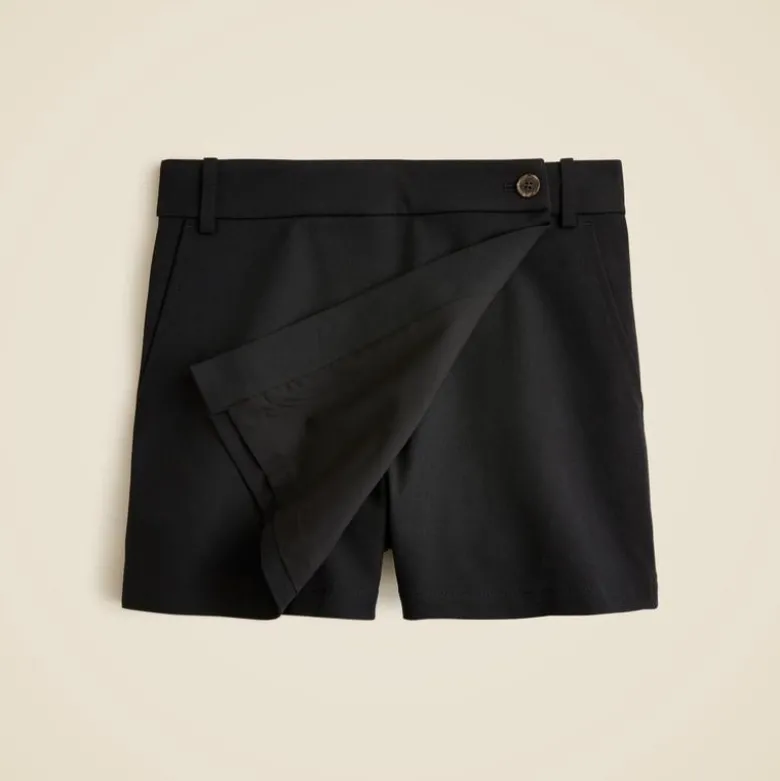 Wrap-front skort in bi-stretch cotton blend