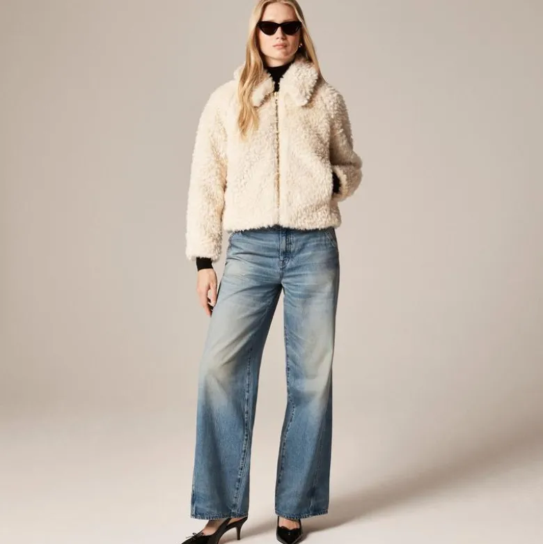 Zip-up jacket in textured faux fur