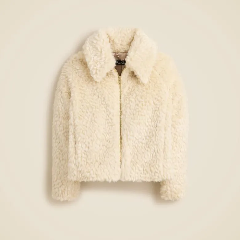 Zip-up jacket in textured faux fur